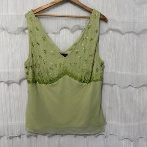MARINA Light Green Embellished Sleeveless Blouse